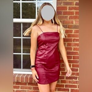 Leather Wild Fable Burgundy Mini Dress with Spaghetti Straps